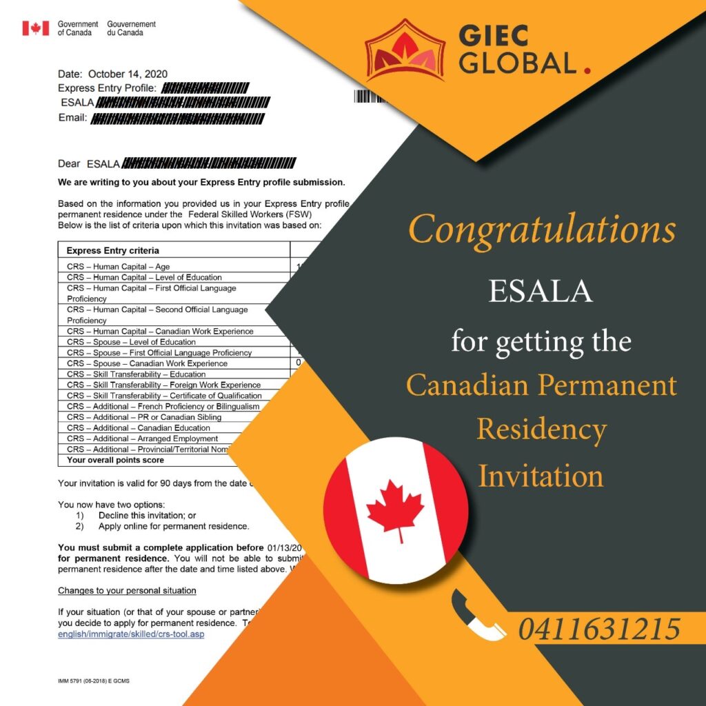 𝐄𝐬𝐚𝐥𝐚 PR Invitation Visa Granted