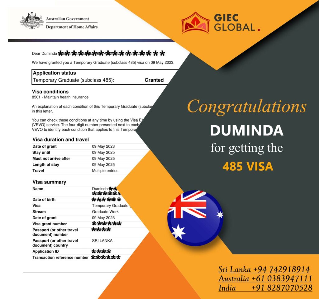 Australia Study Visa Granted of Duminda