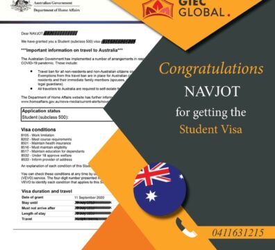 Australia Study visa granted of Navjot