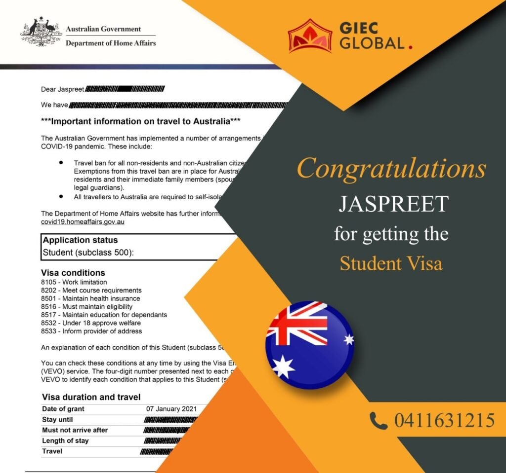 Australia Study Visa Granted of Jaspreet