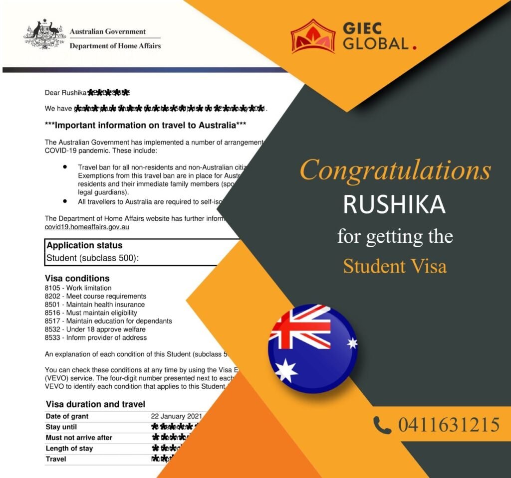 Australia Study visa granted Rushika