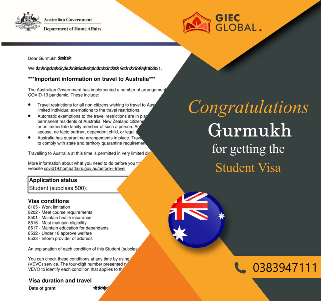 Australia Study Visa Granted of Gurmukh