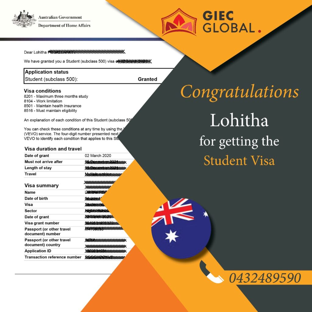 Australia Study visa granted of lohitha
