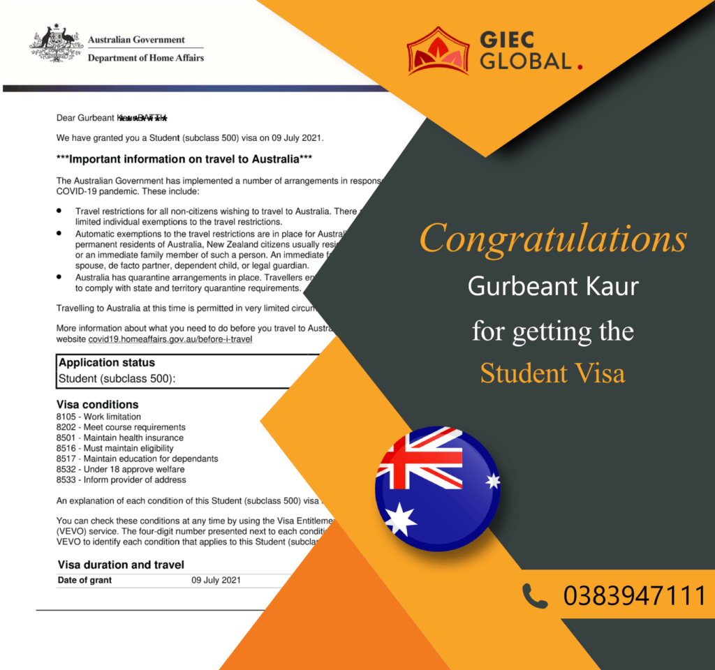 Australia Study Visa Granted of Gurbeant