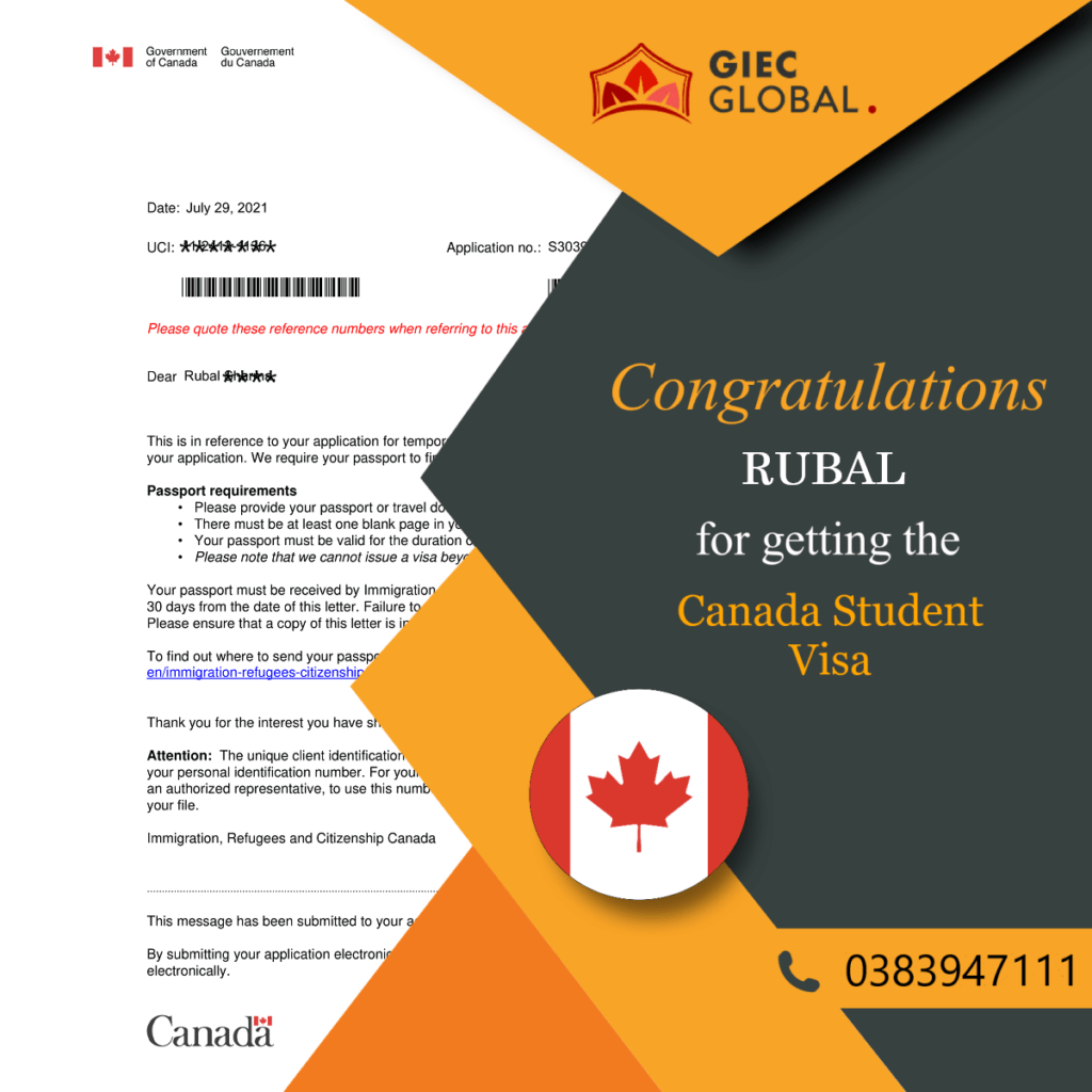 Canada Study Visa Granted of Rubal