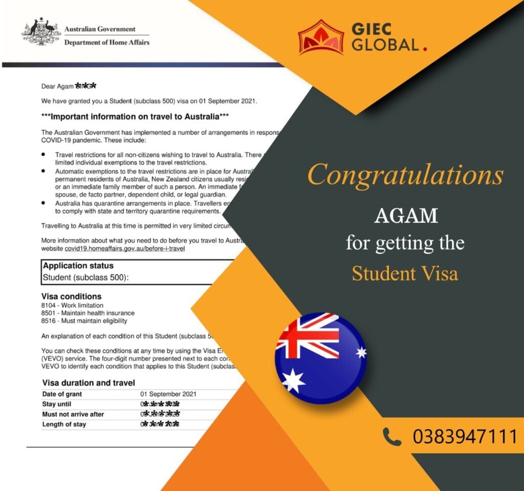 Australia Study Visa Granted of Agam