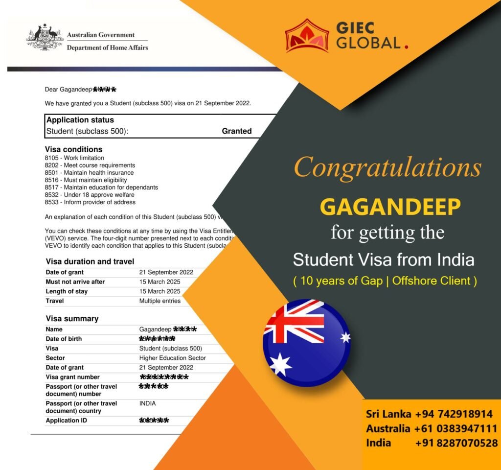 Australia Study Visa Granted of Gagandeep