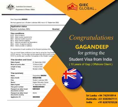 Australia Study Visa Granted of Gagandeep