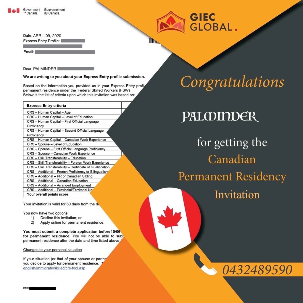 Canada immigration Visa Granted of Palminder