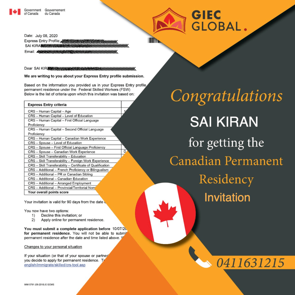 Canada PR Granted of Sai Kiran