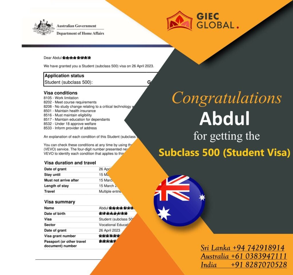 Australia Student Visa Grant of Abdul
