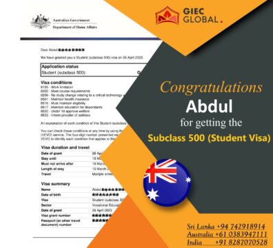 Australia Student Visa Grant of Abdul