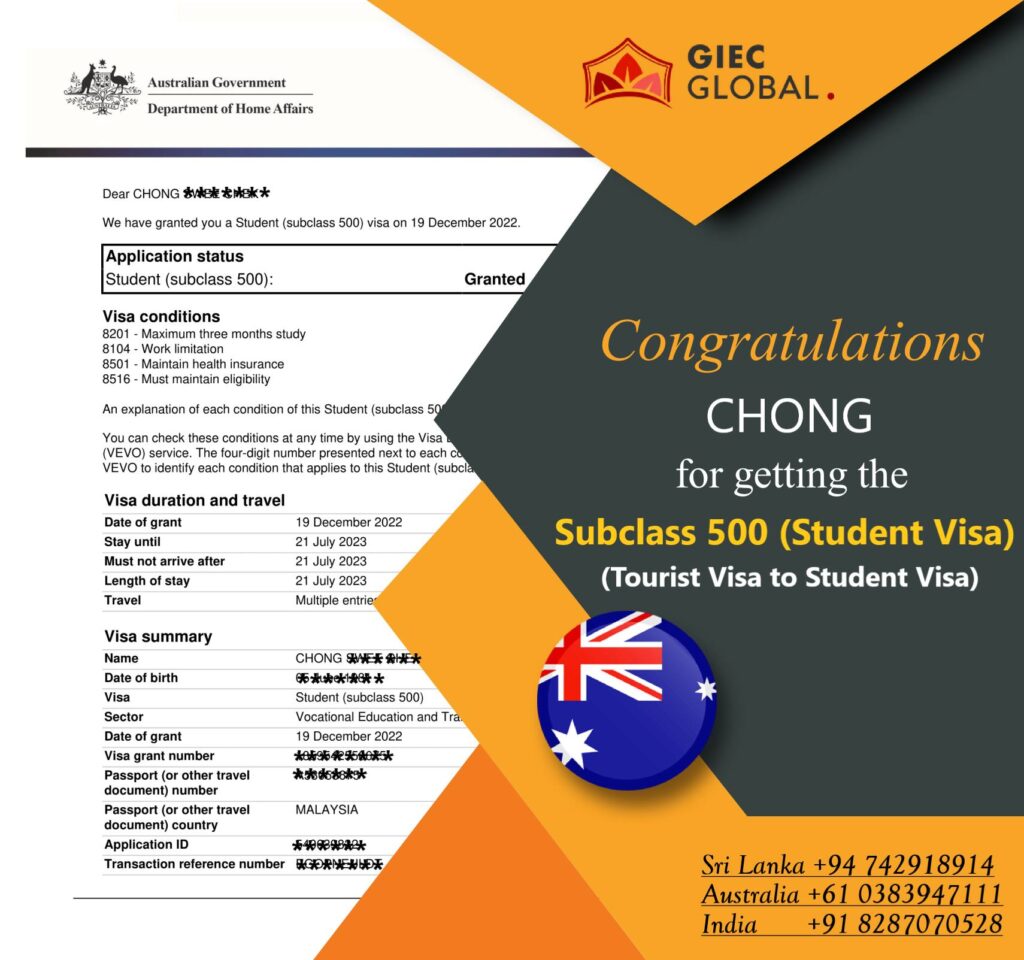Australia Student Visa Grant of CHONG