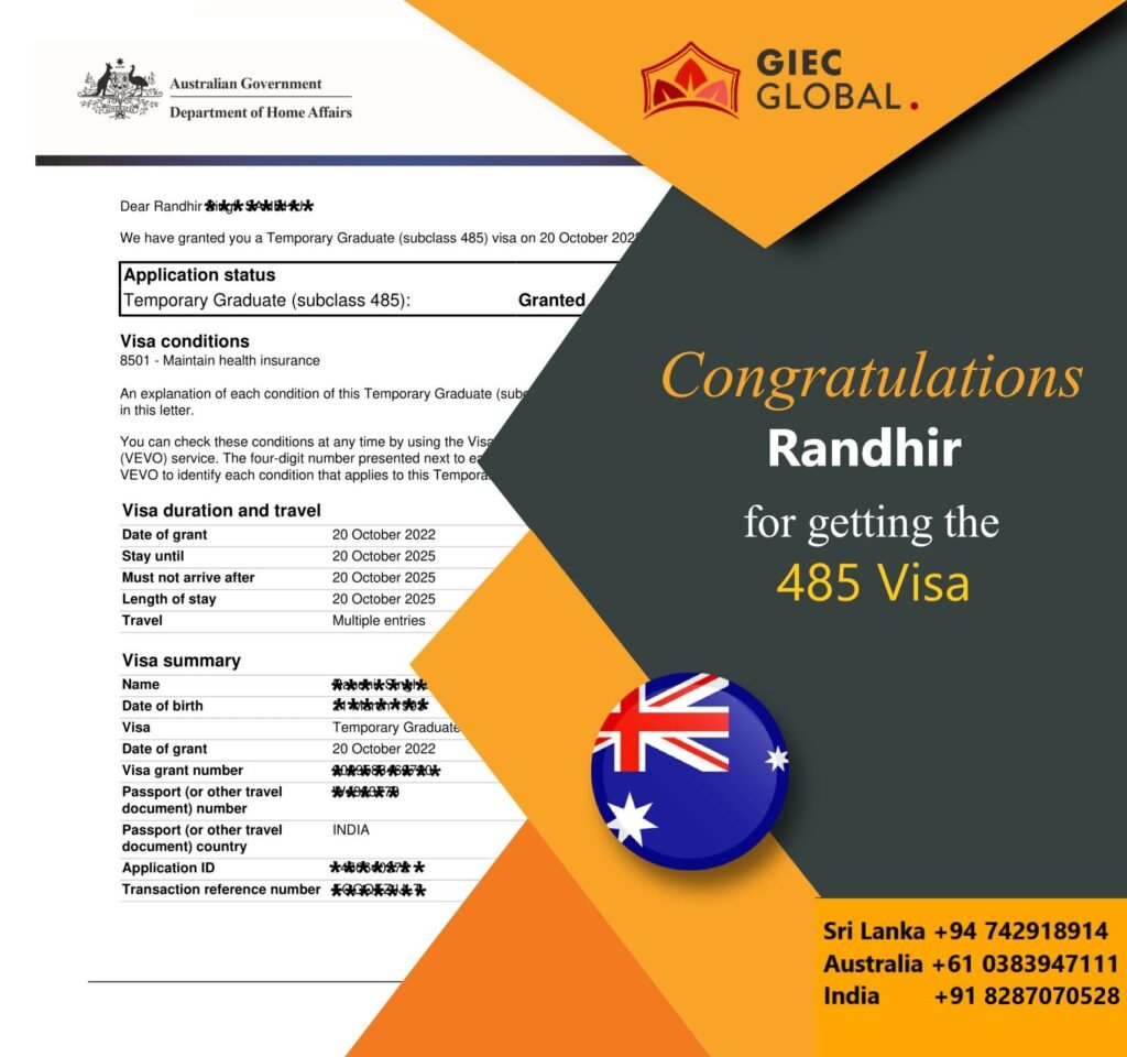 Australia Study Visa Granted of Randhir