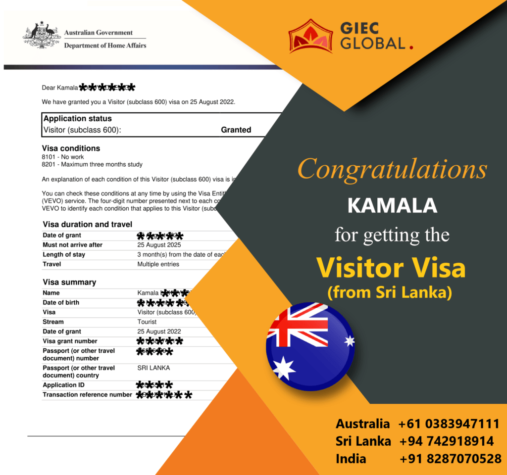 Australia Visitor Visa Granted of Kamala