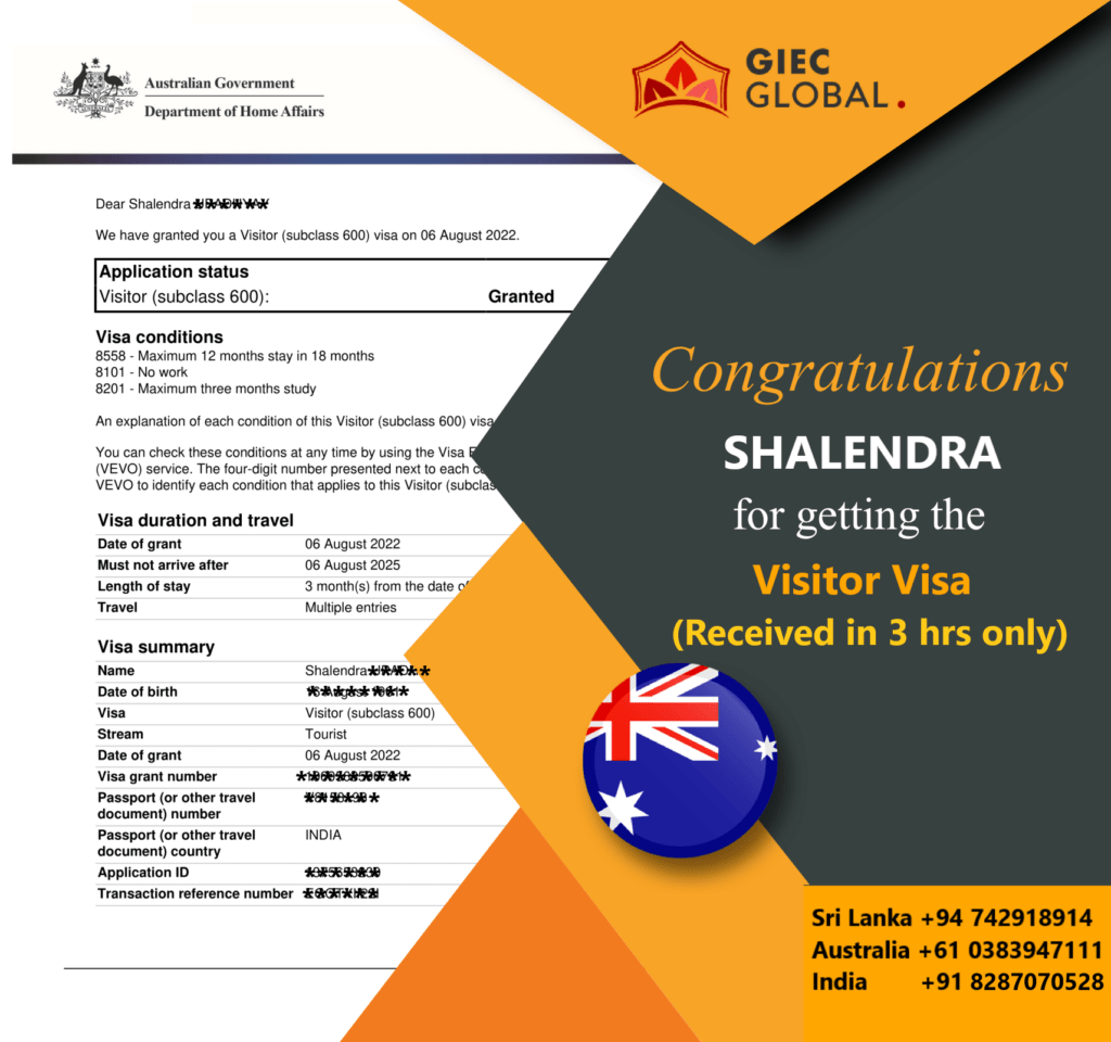 Australia Visitor Visa Granted of Shalendra