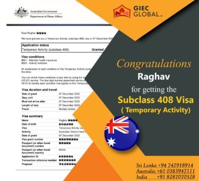 Australia Work Visa Granted of RAGHAV