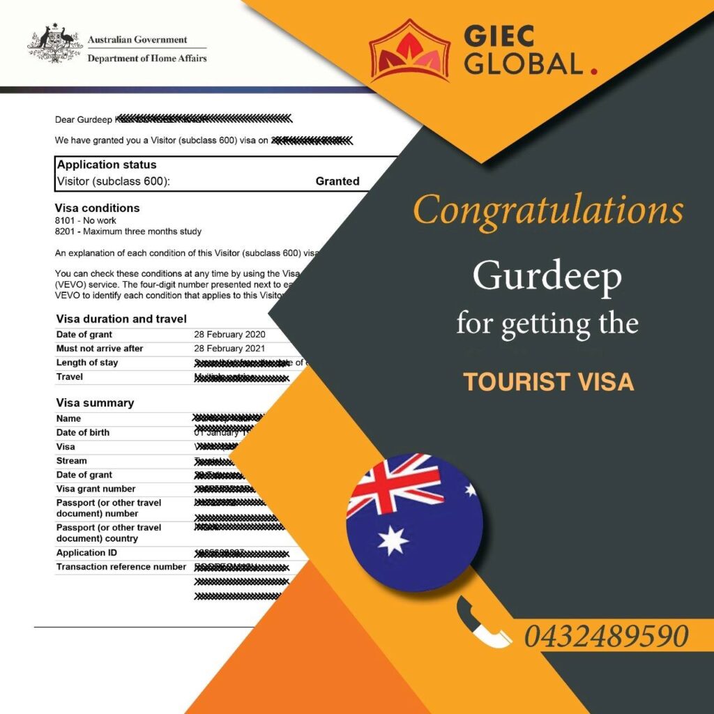 Australia visit Visa Granted of Gurdeep