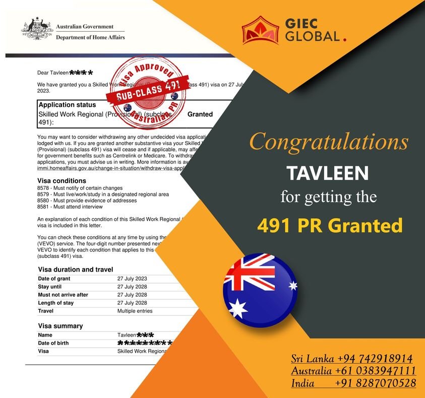 Australia PR (491) Approved of Tavleen