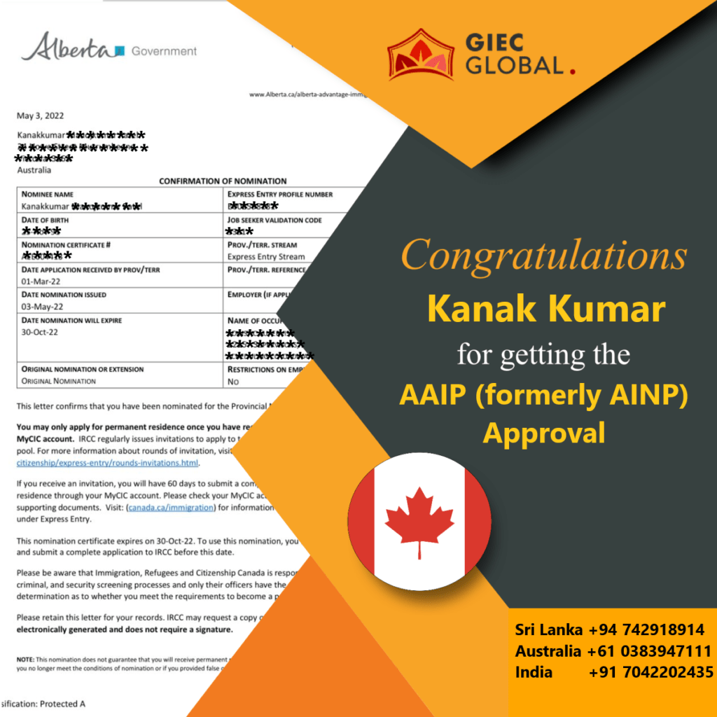 Canada AAIP Approved of Kanak Kumar