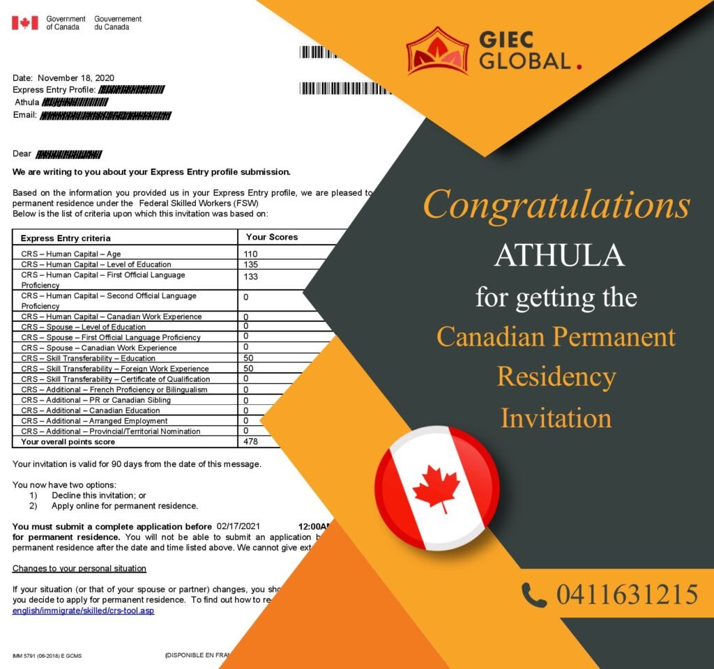 Canada PR Invitation Approved of Athula