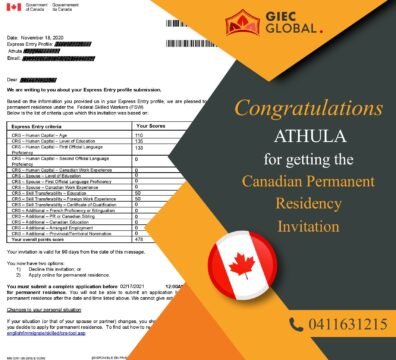 Canada PR Invitation Approved of Athula