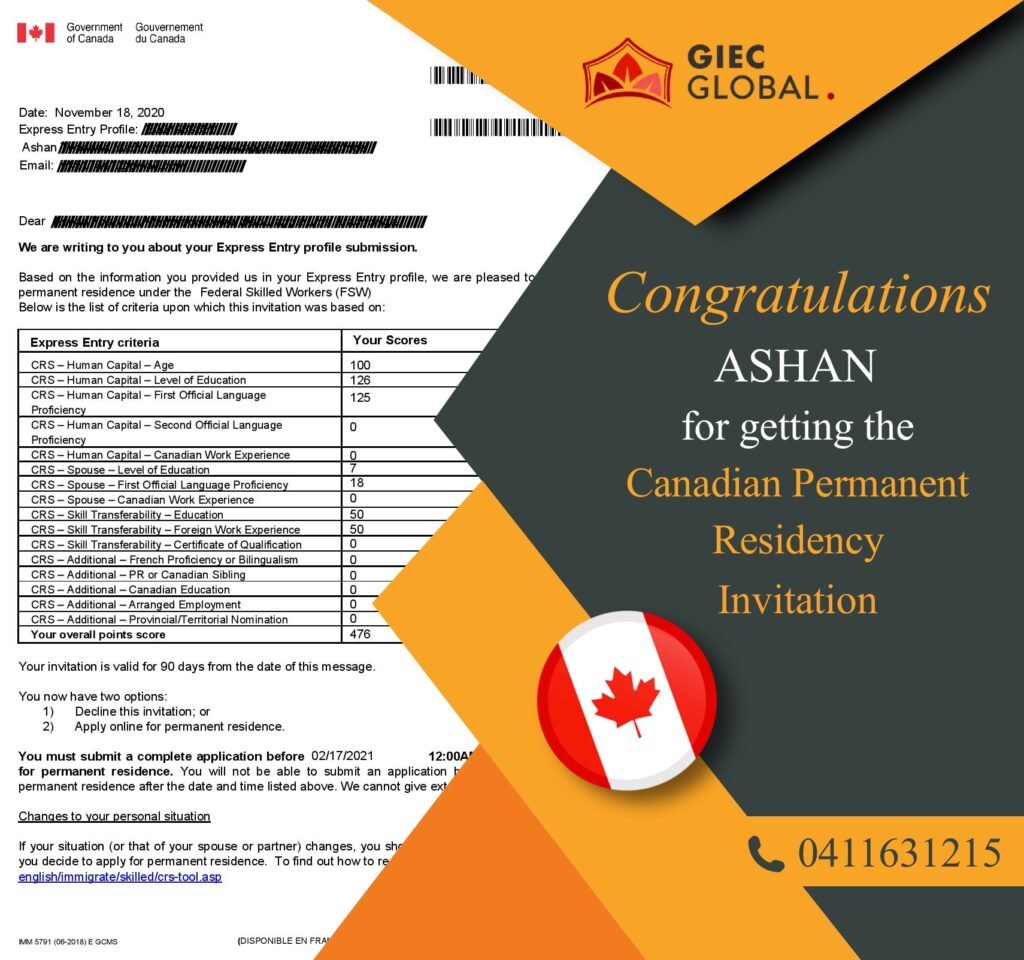 Canada PR Invitation of Ashan
