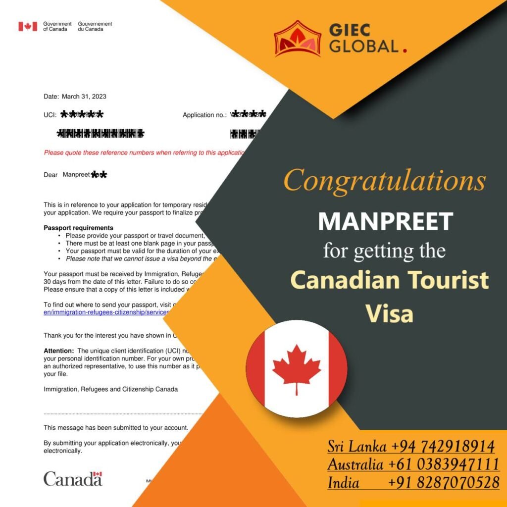 Canada Tourist Visa Granted of Manpreet