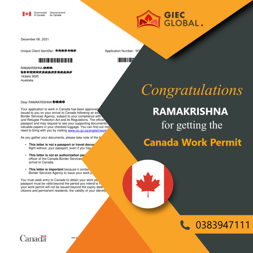 Canada Work Permit Approved of RAMAKRISHNA
