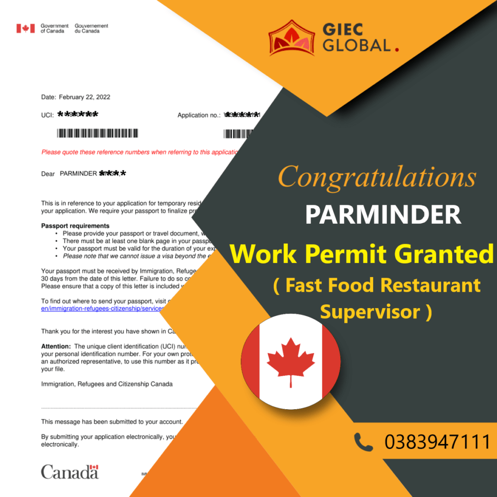 Canada Work Permit Granted of Parminder