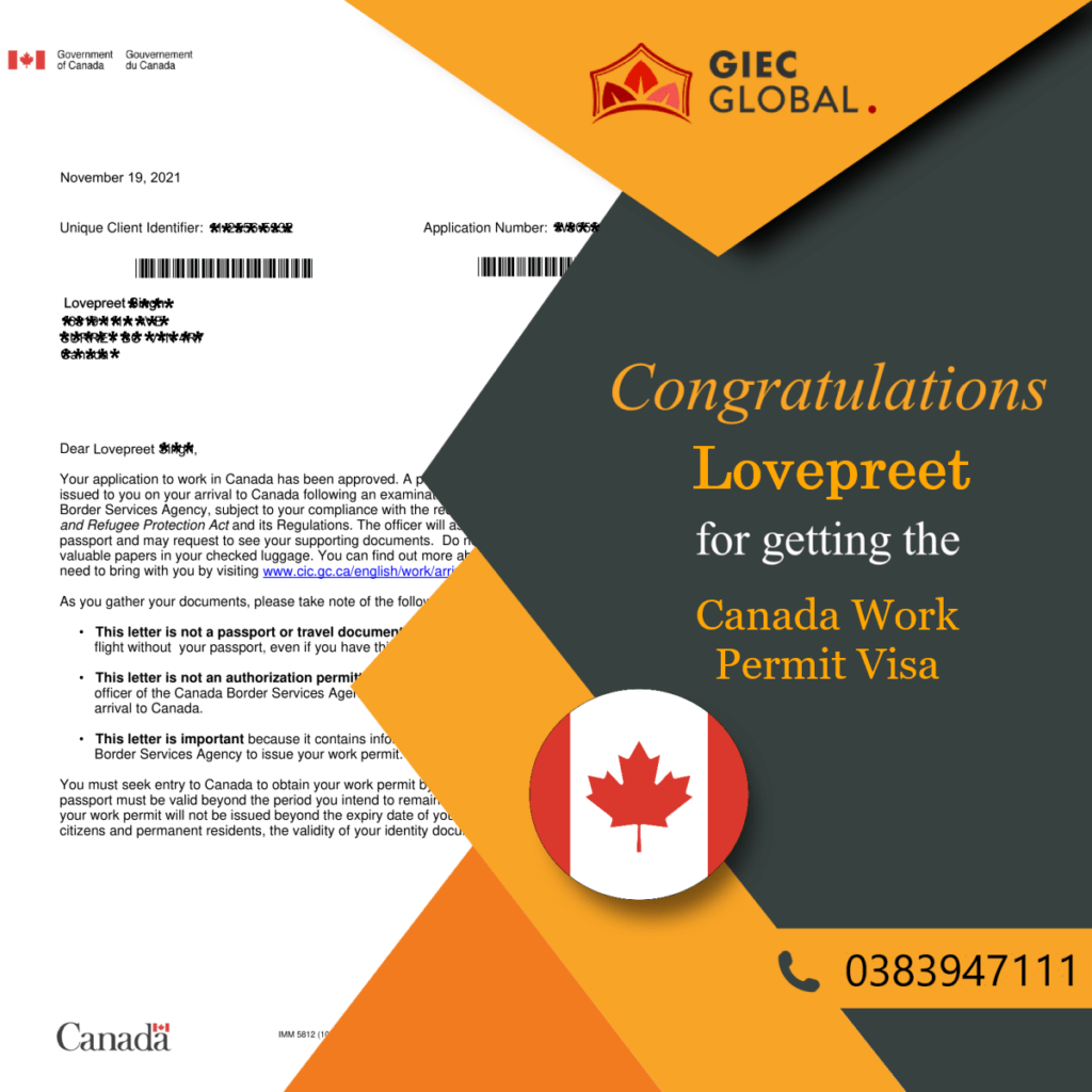 Canada Work Permit of Lovepreet
