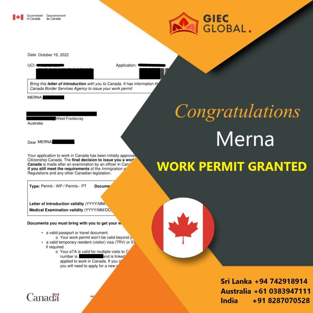 Canada Work Visa Granted of Merna