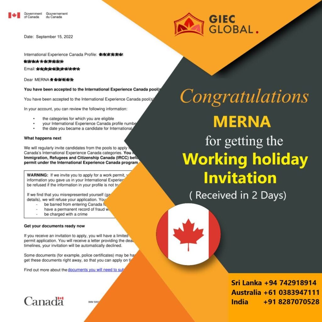 Canada Working Holiday Visa Granted of Merna