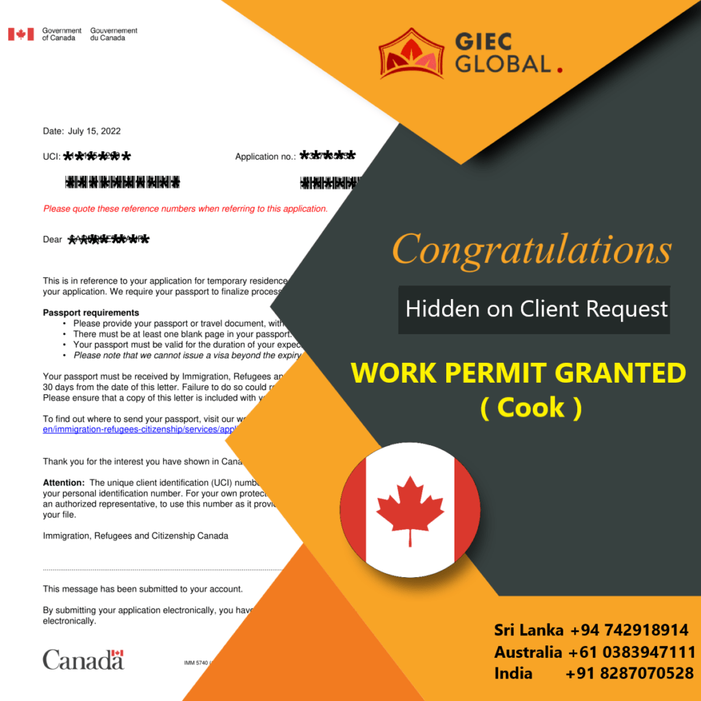 One more Canada Cook Work Permit Visa Granted