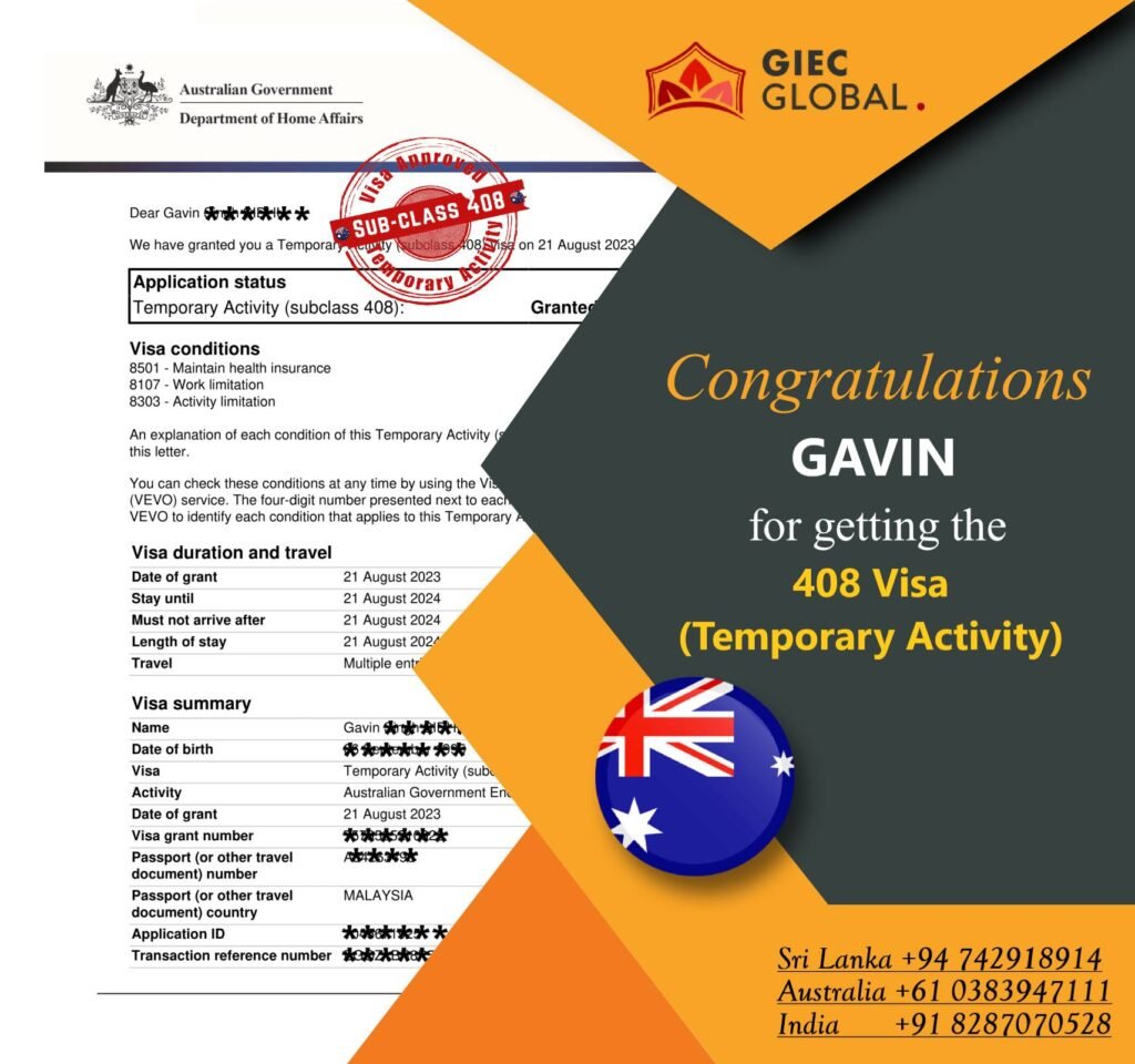 Temporary Activity Visa Granted of Gavin