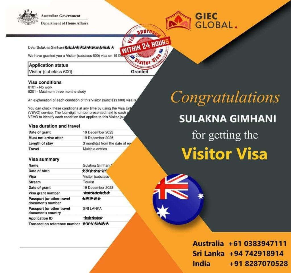 SULAKNA GIMHANI Australian Visitor Visa Approved